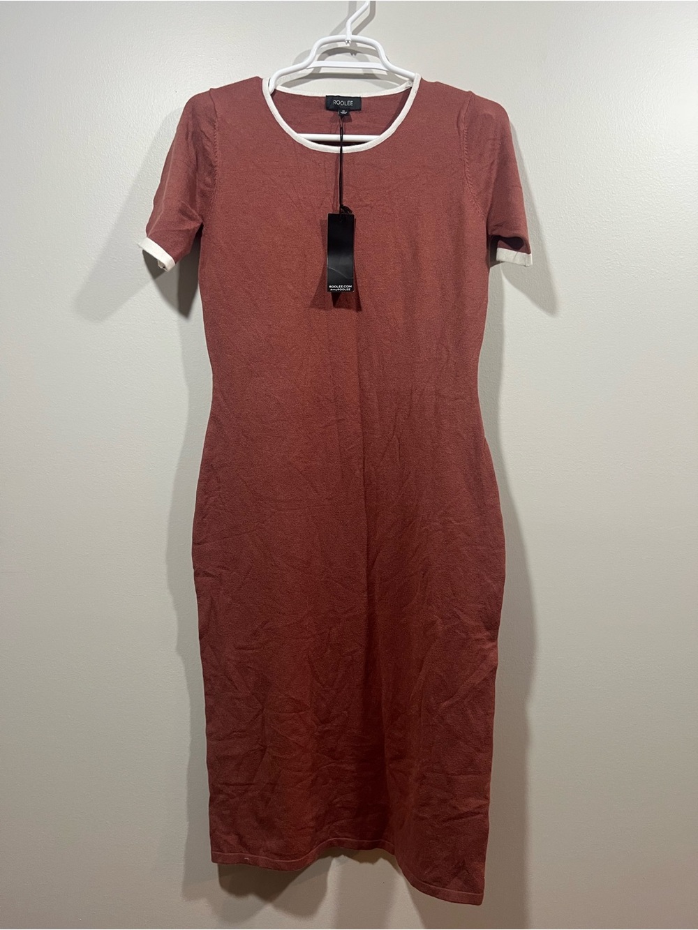 Roolee Women’s Rust Midi Dress with White Trim Size Small